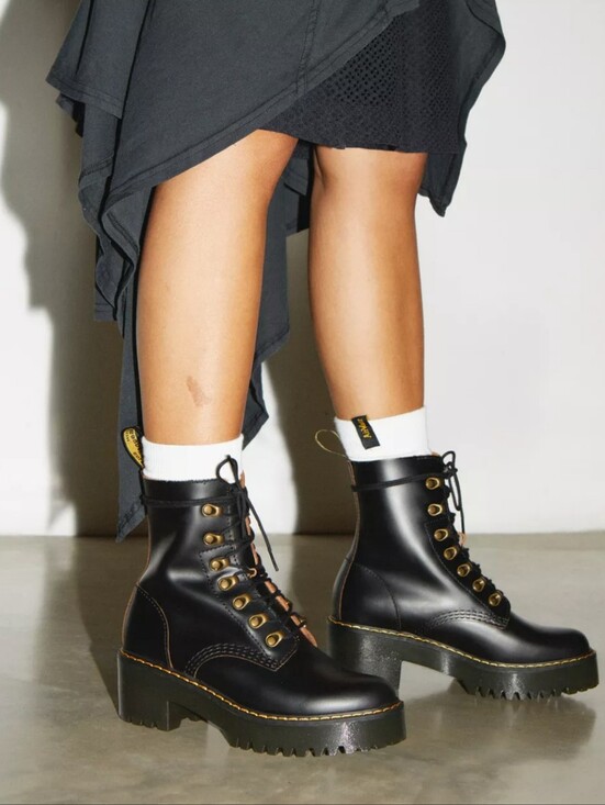 Dr. Martens Shoes - Dr Martens Leona Vintage Smooth Leather Heeled Platform Boots Size 7 Grunge